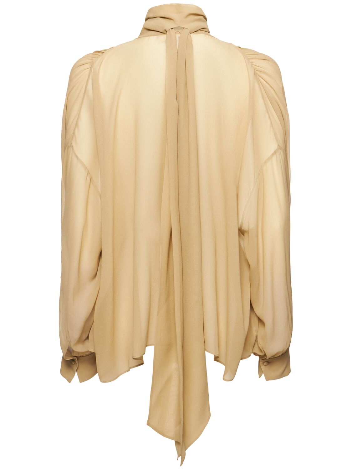 Shop Chloé Draped Silk Georgette Shirt In Khaki