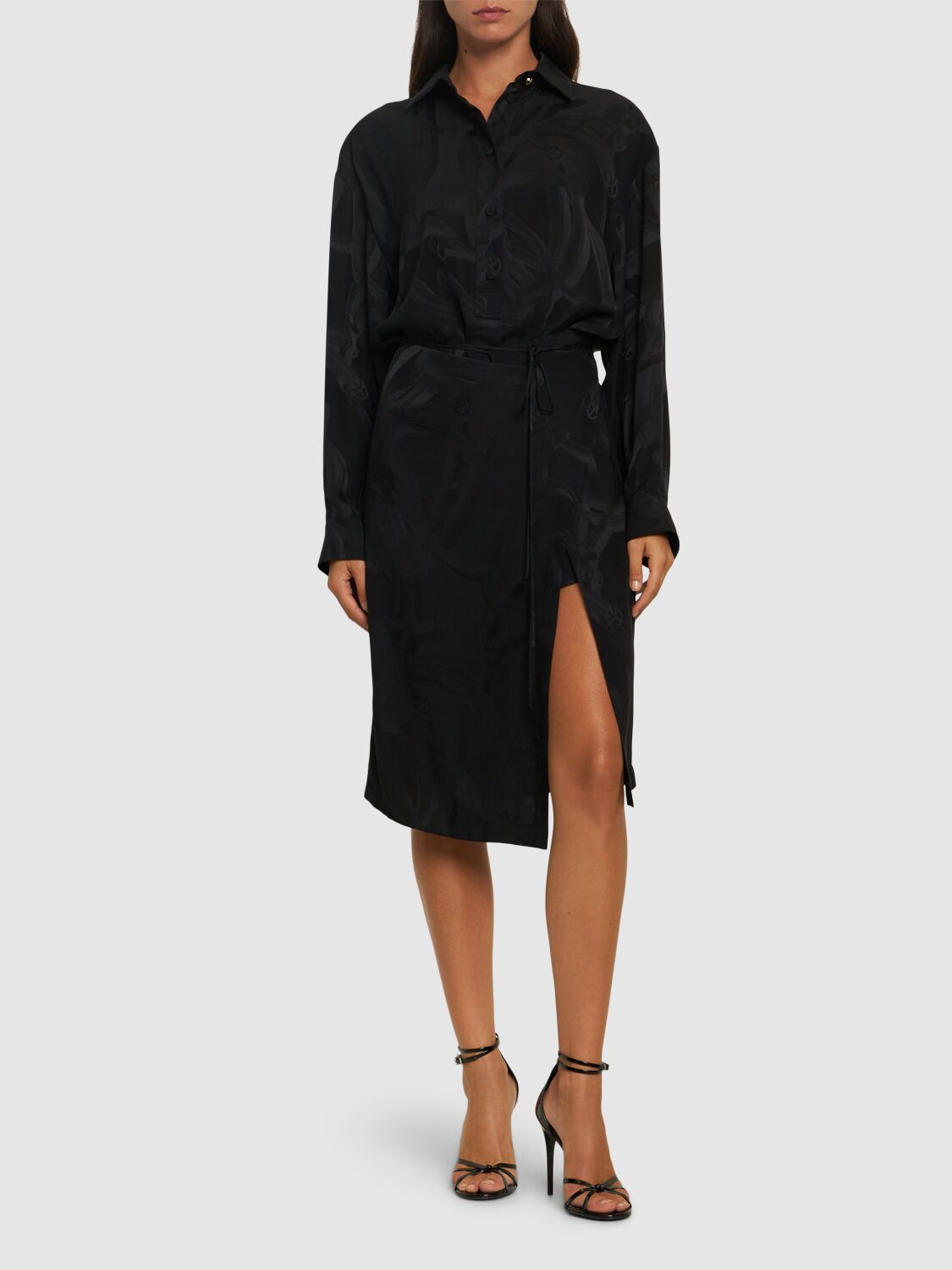 Shop Gucci Silk Jacquard Shirt Dress In Black