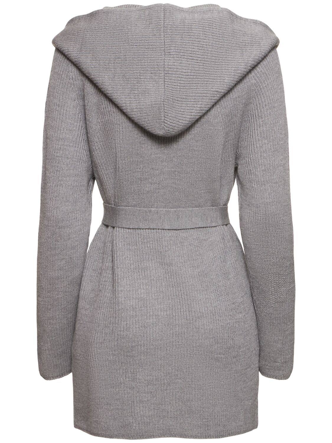 Shop Max Mara Finezza Belted Wool Knit Short Coat In Grey