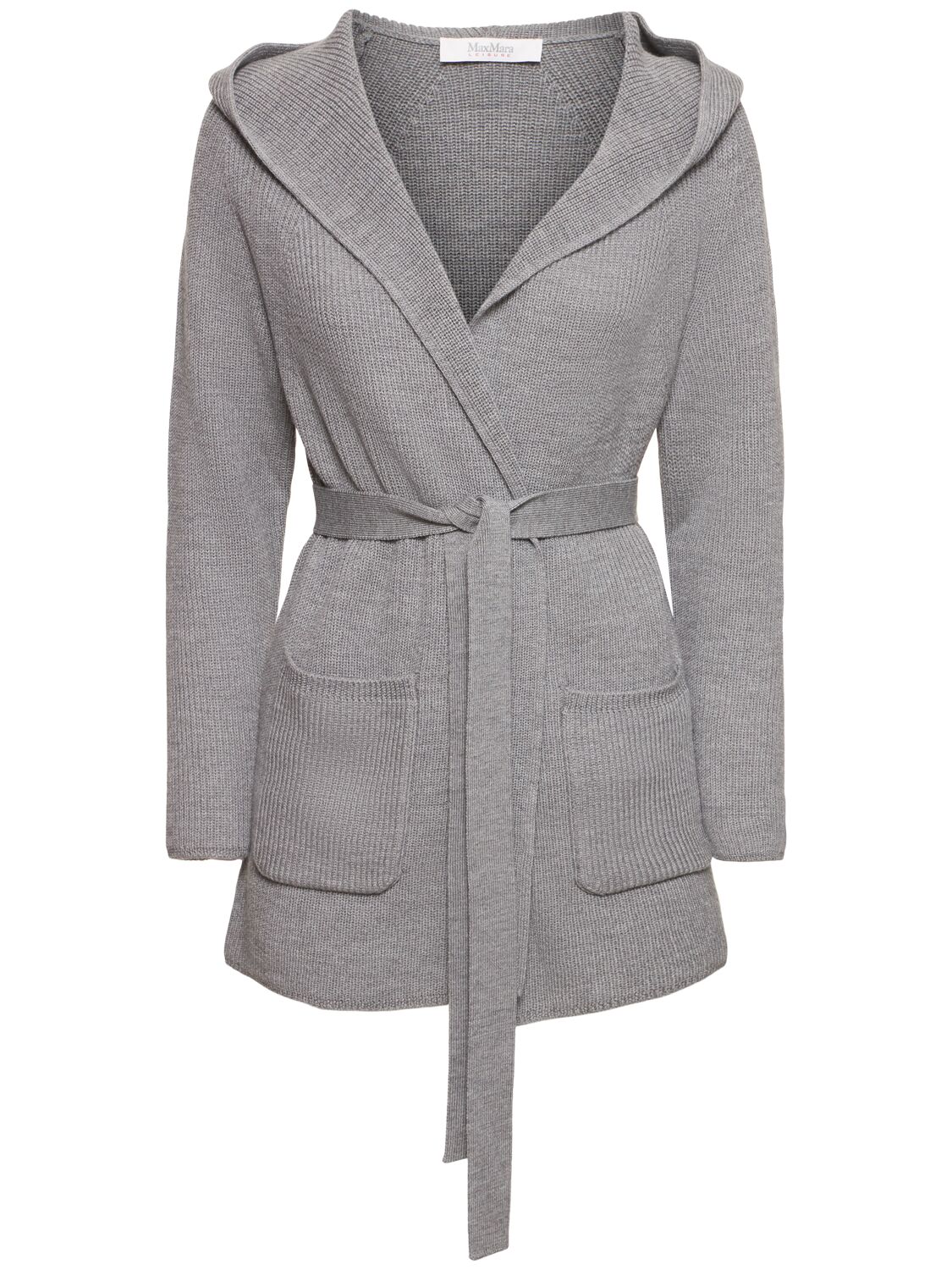 Max Mara Finezza Belted Wool Knit Short Coat In Grey