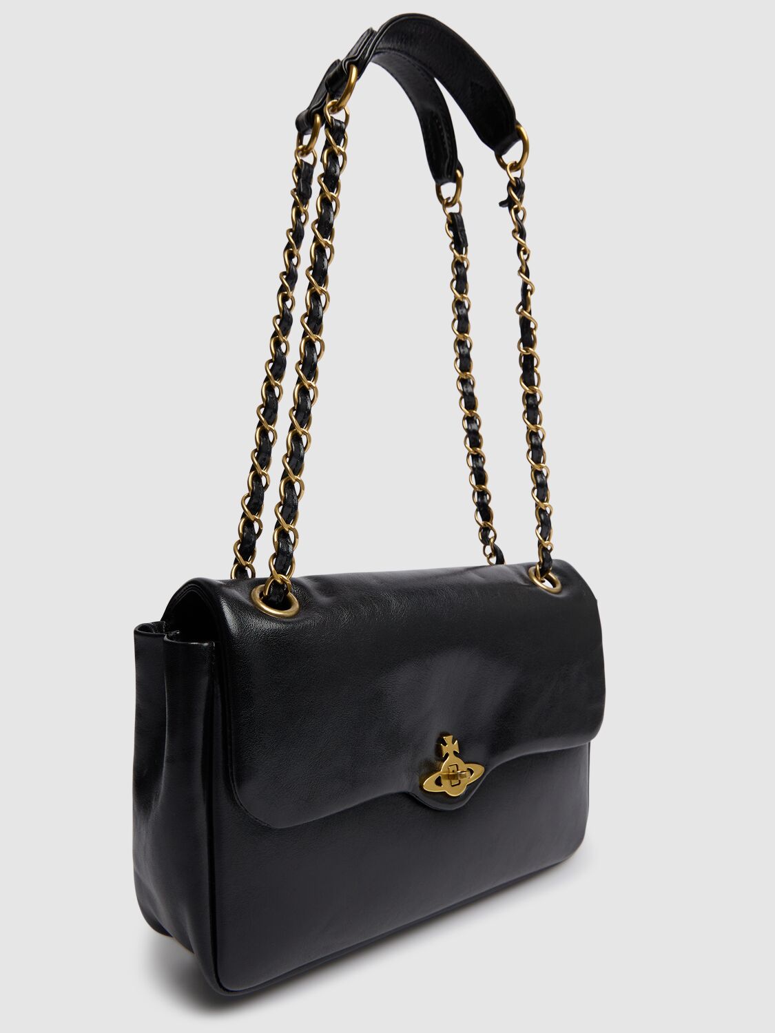 Shop Vivienne Westwood Anita Chain Polished Leather Bag In Black