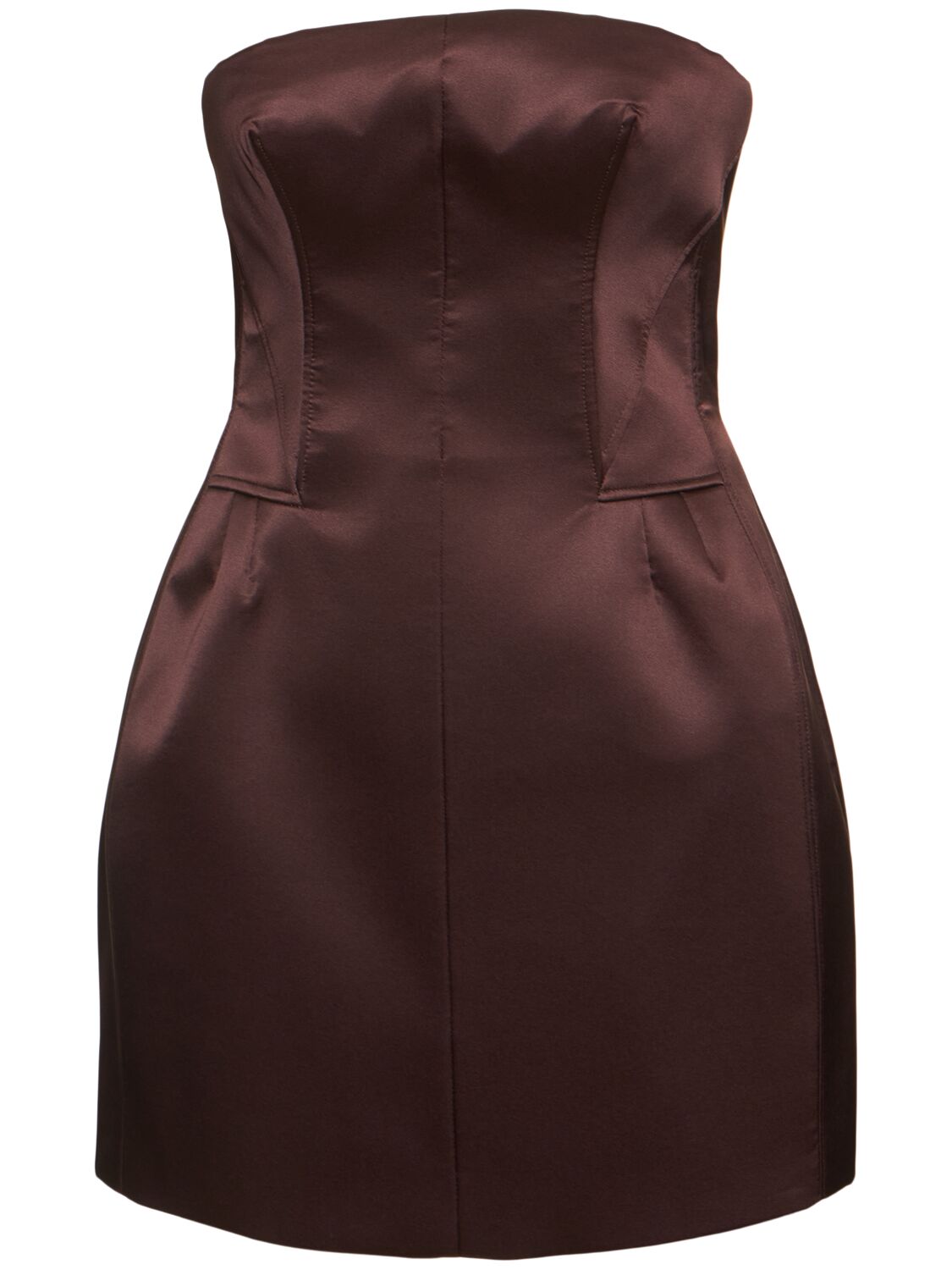 Ermanno Scervino Strapless Stretch Silk Satin Mini Dress In Brown