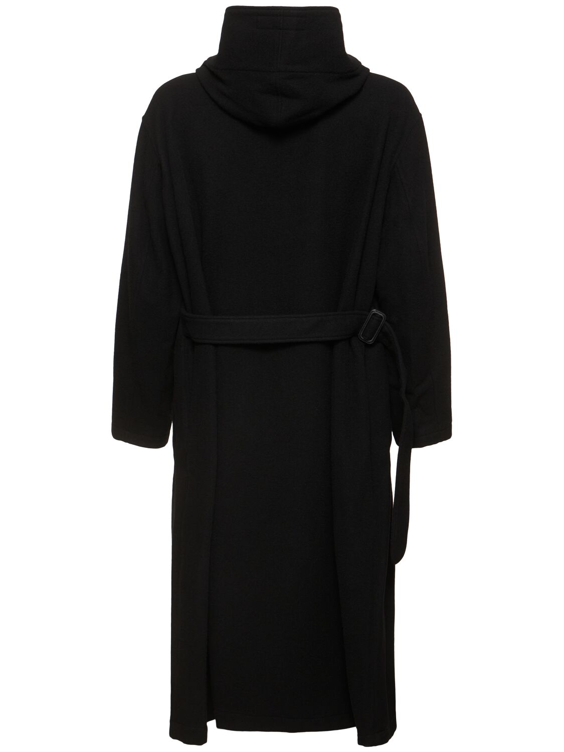 Shop Yohji Yamamoto Hooded Wool Blend Coat In Black