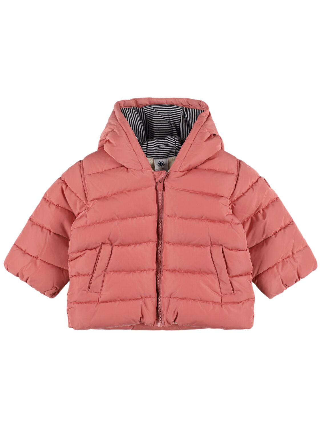 Petit Bateau Hooded Poly Puffer Jacket In Pink