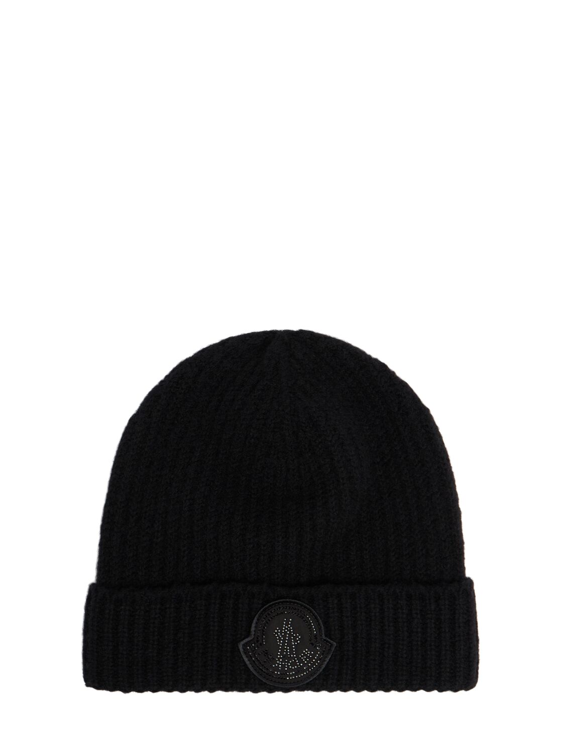 Moncler Tricot Virgin Wool Blend Beanie In Black