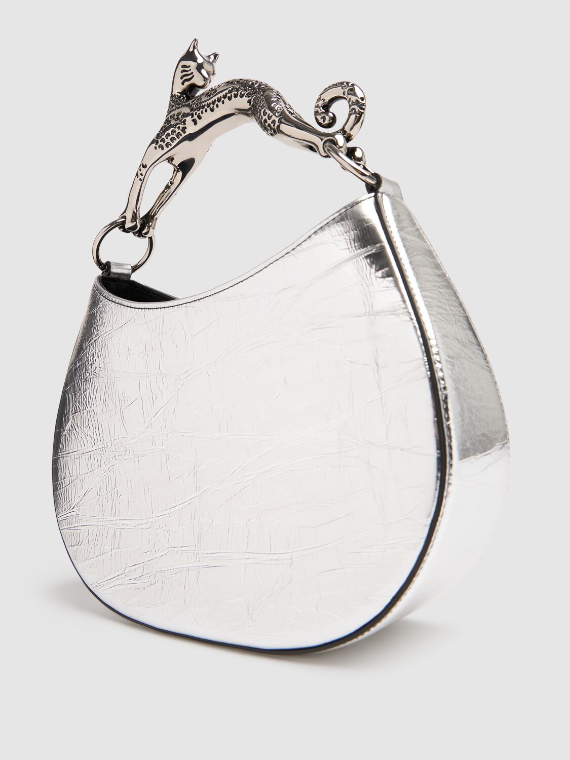 Shop Lanvin Cat Leather Hobo Bag In Silver