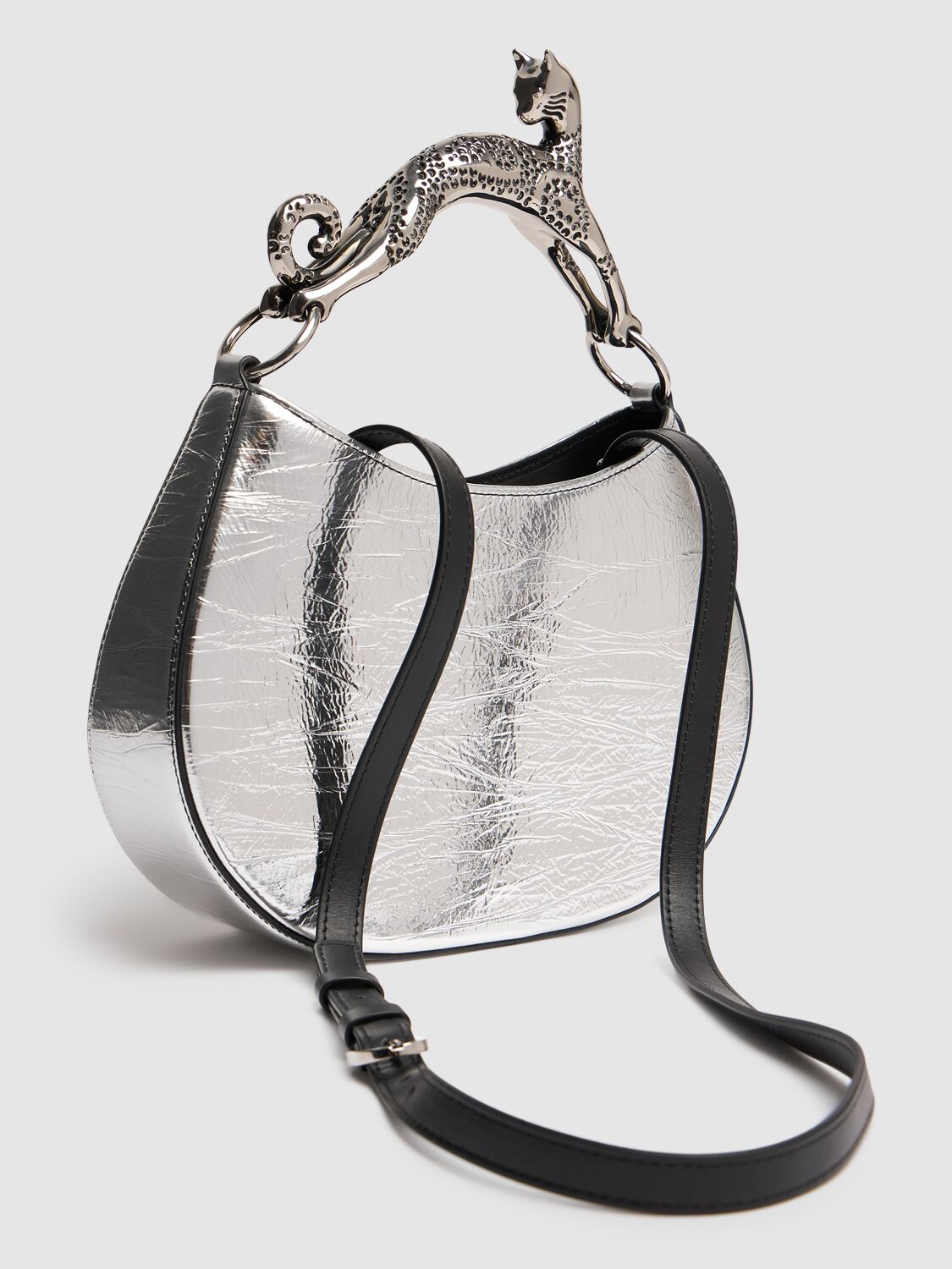 Shop Lanvin Cat Leather Hobo Bag In Silver