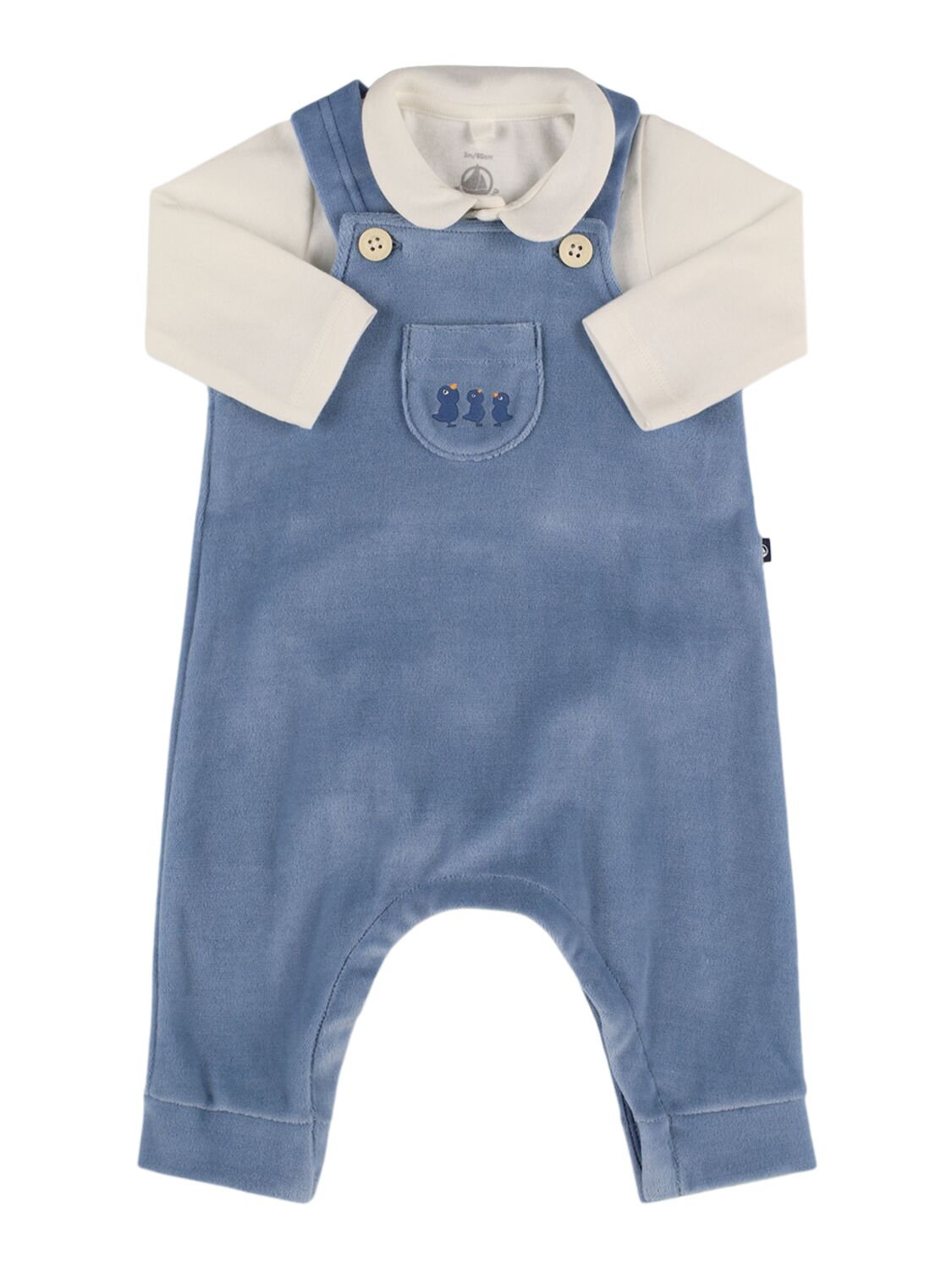 Petit Bateau Cotton Overalls & Bodysuit In White/blue