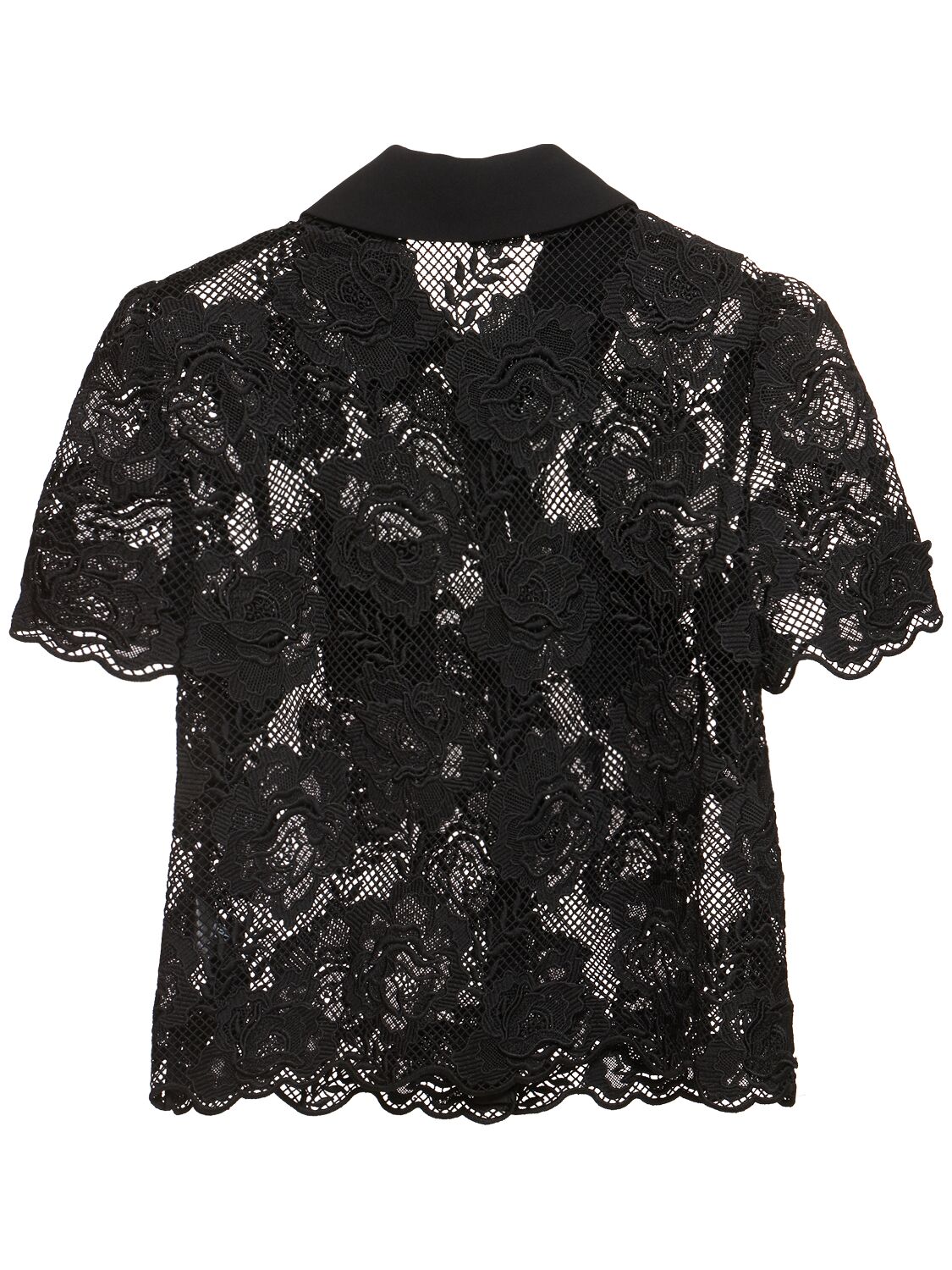 Shop Self-portrait Short Sleeve Lace Top In Black