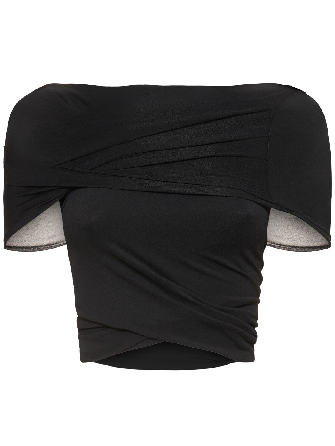 Rick Owens Lola Short Sleeve Wrap Crop Top In Black