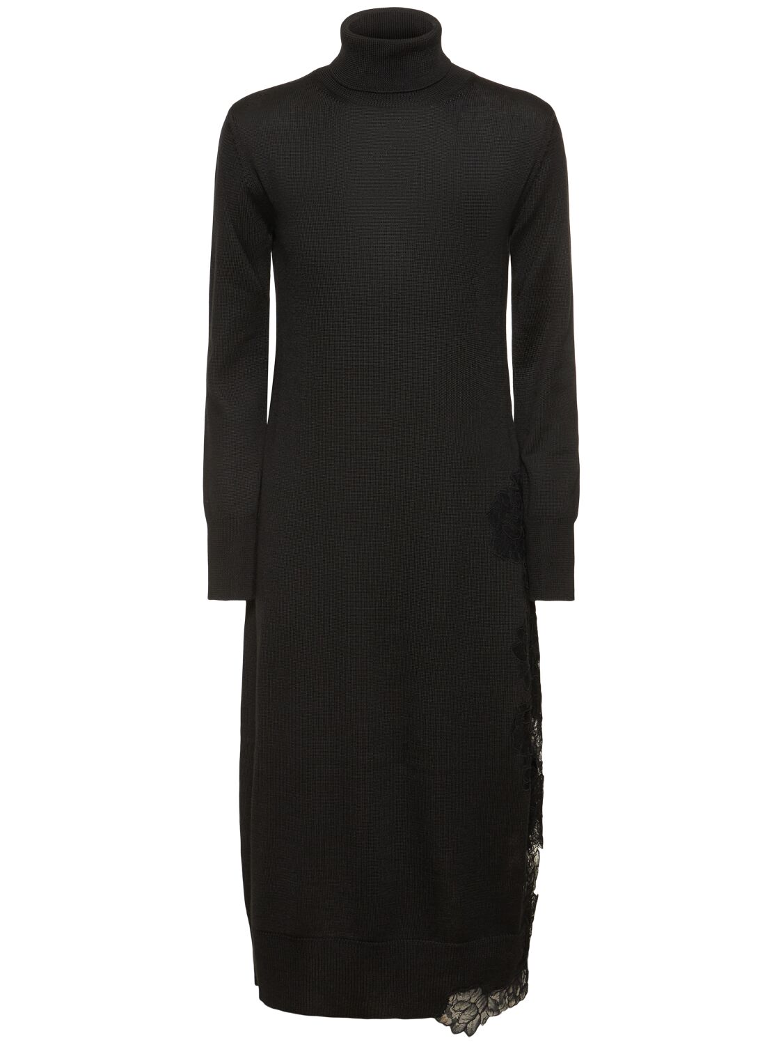 Ermanno Scervino Embroidered Wool Blend Knit Midi Dress In Black