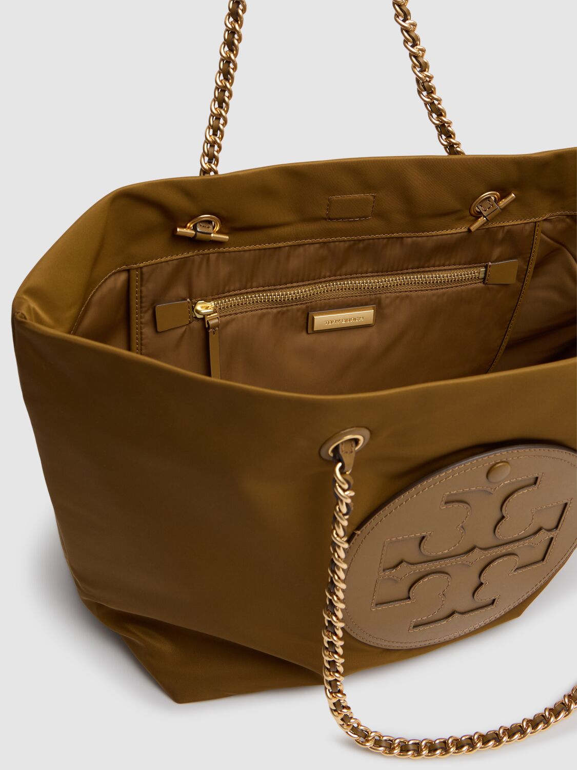 Shop Tory Burch Ella Chain Nylon Tote Bag In Camel