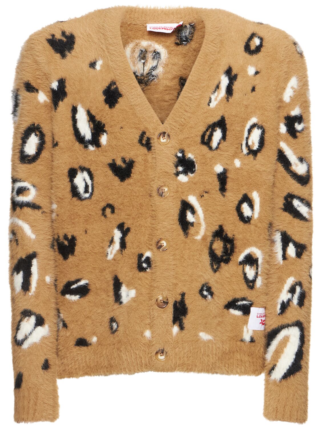 Charles Jeffrey Loverboy Fluffy Buttoned Cardigan In Brown Leopard