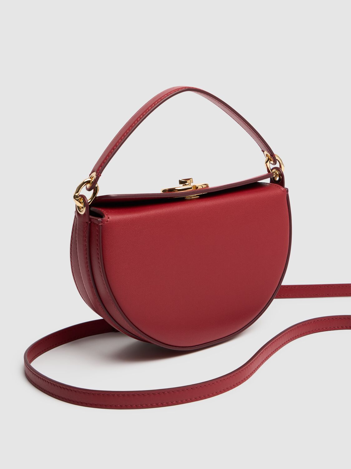 Shop Valentino Mini Vlogo Bold Leather Top Handle Bag In Red V