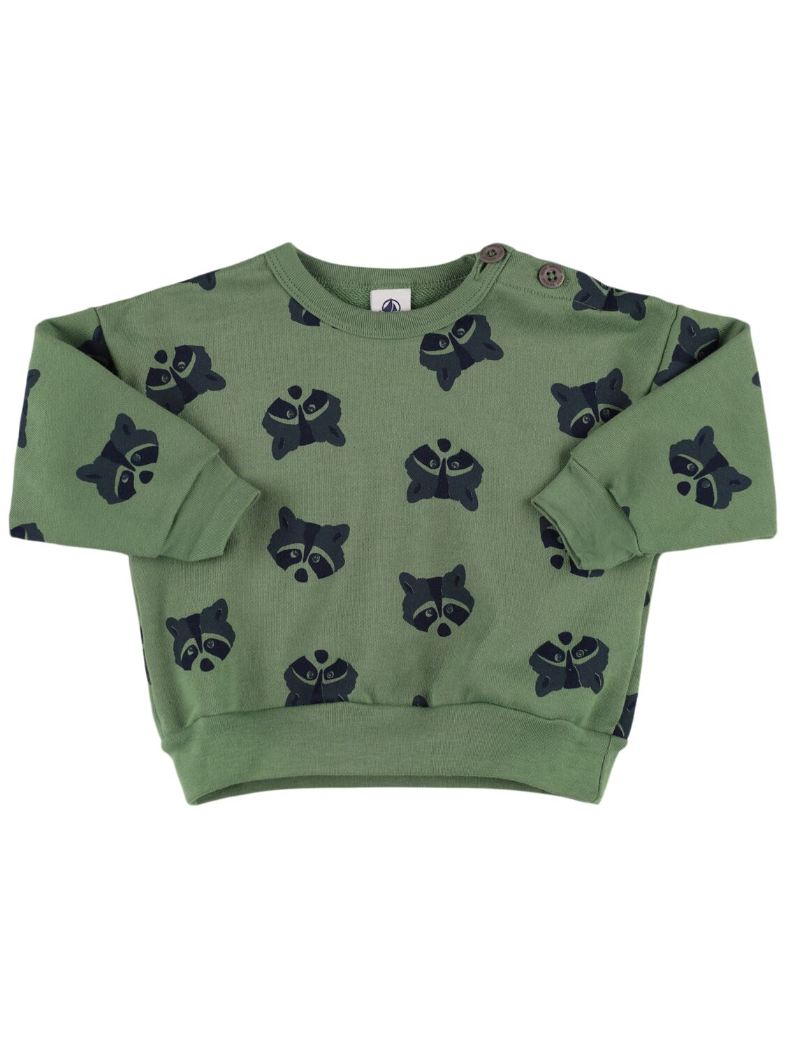 Petit Bateau Printed Cotton Crewneck Sweatshirt In Dark Green