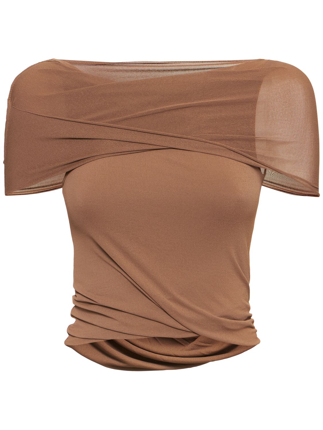 Rick Owens Lola Short Sleeve Wrap Crop Top In Tan