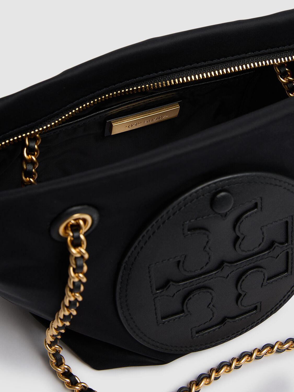 Shop Tory Burch Small Ella Chain Nylon Crossbody Bag In Black