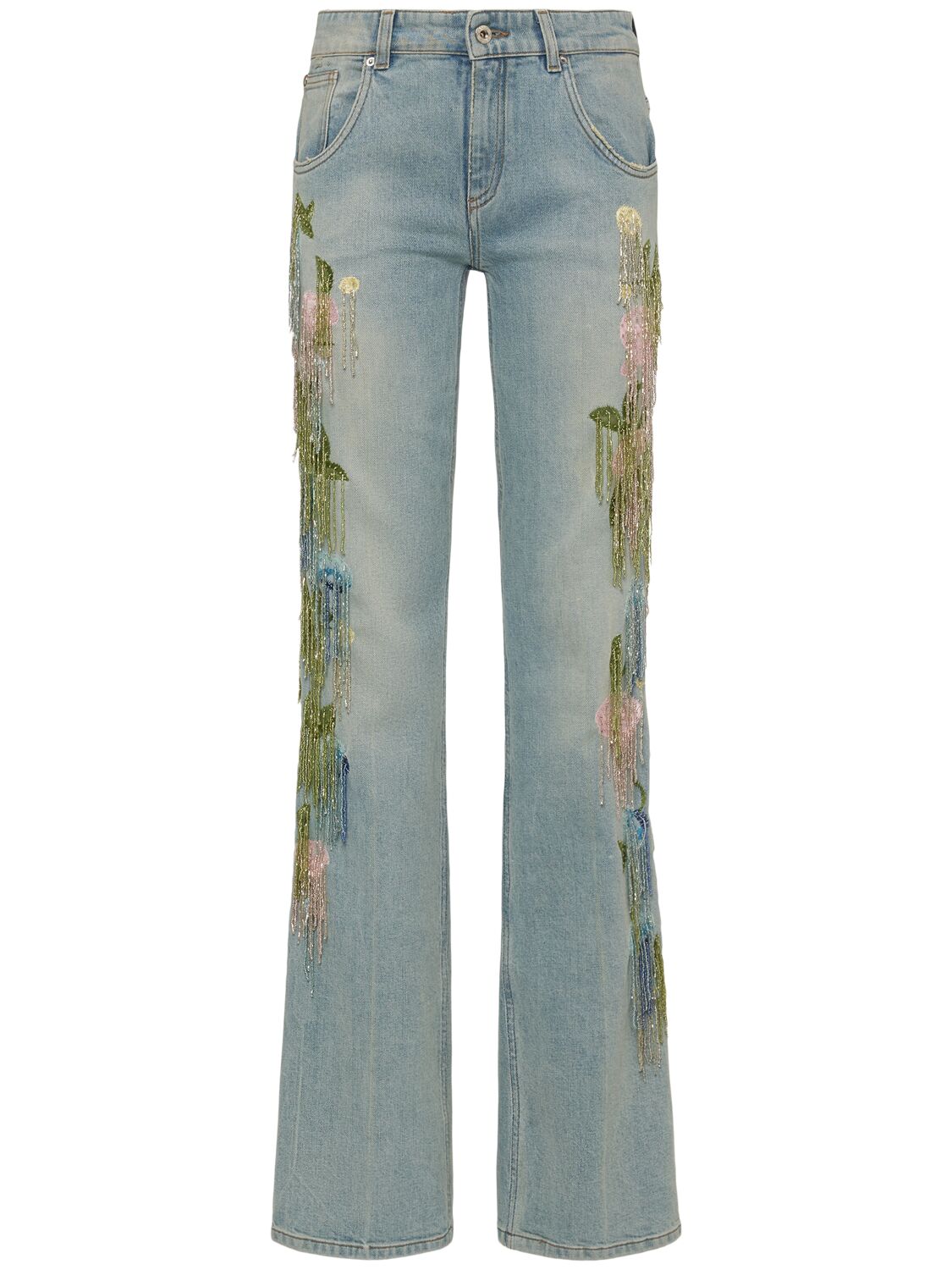 Embroidered Low Rise Straight Jeans