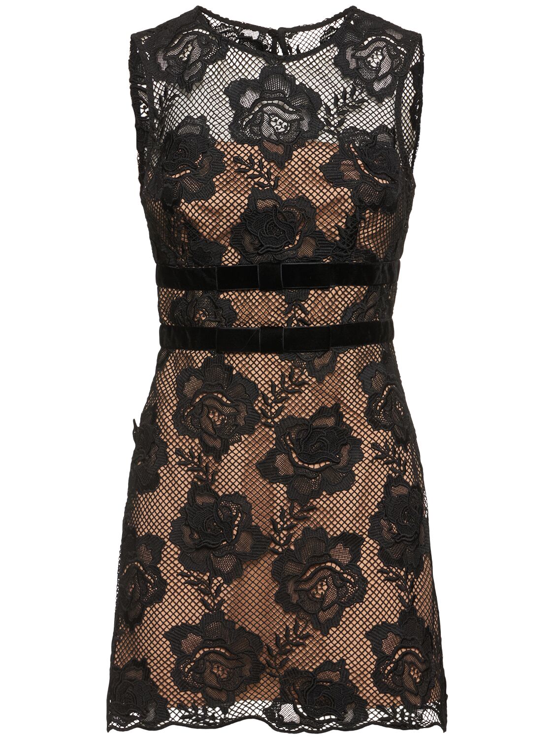 Shop Self-portrait Lace Mini Dress W/ Velvet Bows In Black