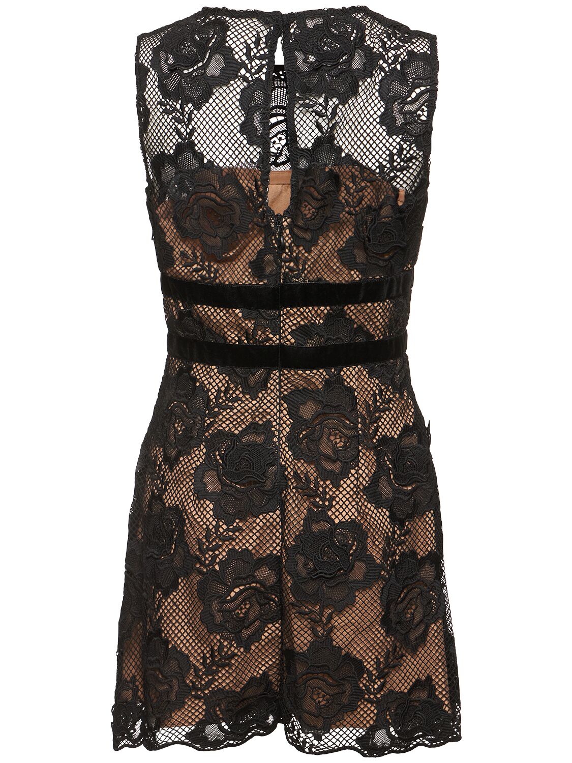 Shop Self-portrait Lace Mini Dress W/ Velvet Bows In Black