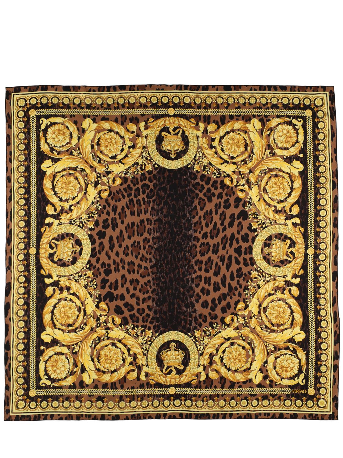 Versace Printed Silk Scarf In Gold