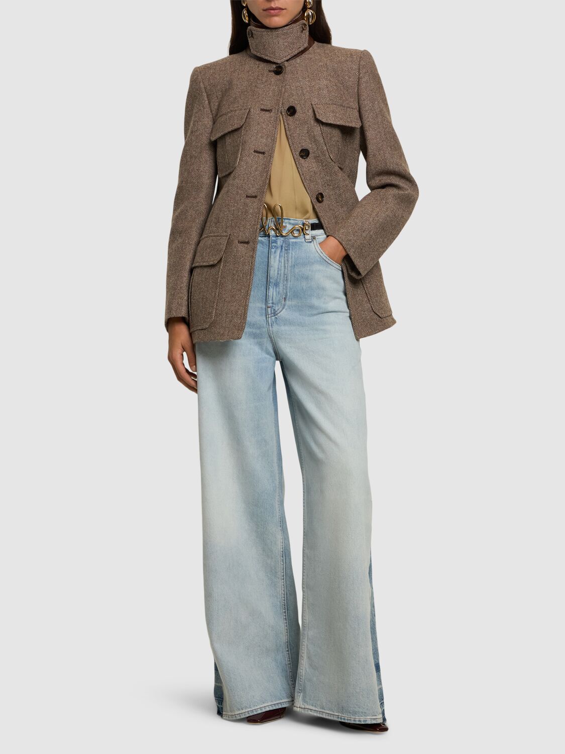 Shop Chloé High Rise Cotton Denim Flared Jeans In Light Blue