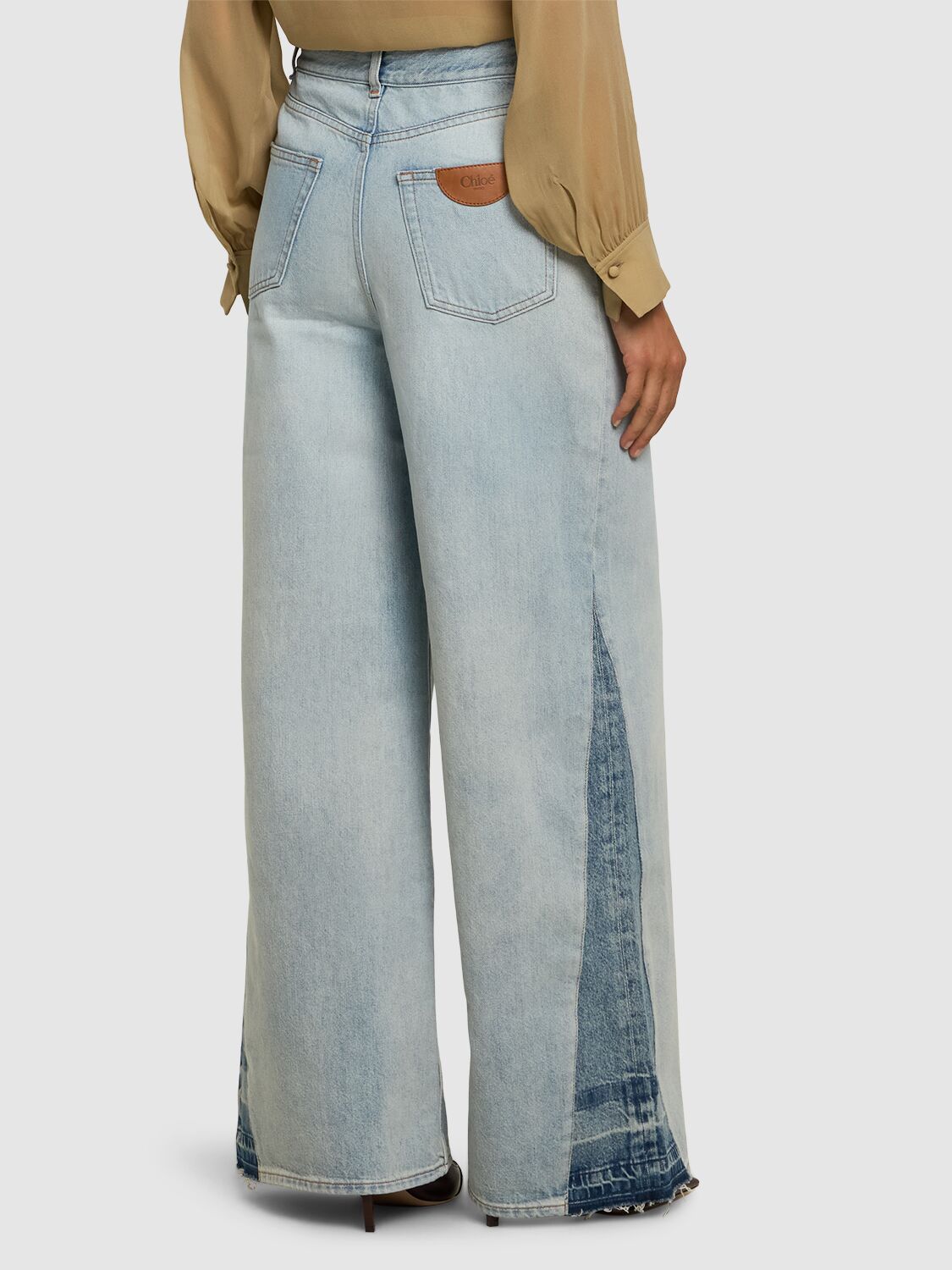 Shop Chloé High Rise Cotton Denim Flared Jeans In Light Blue