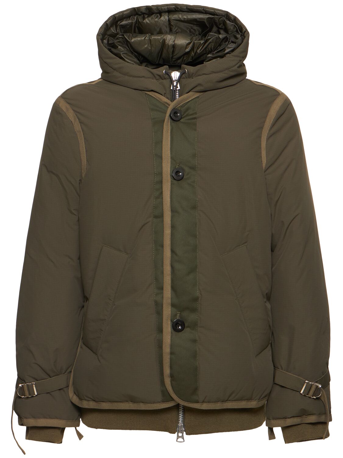 Sacai Rip Stop Padded Down Jacket In Khaki