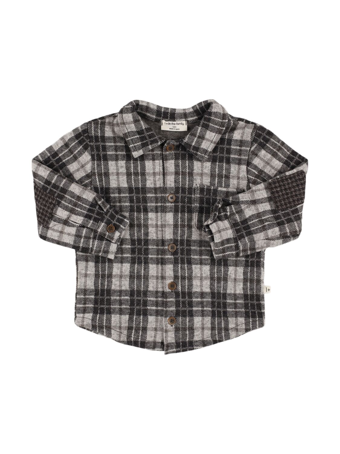 1+ In The Family Check Print Cotton Blend Shirt In Dark Grey