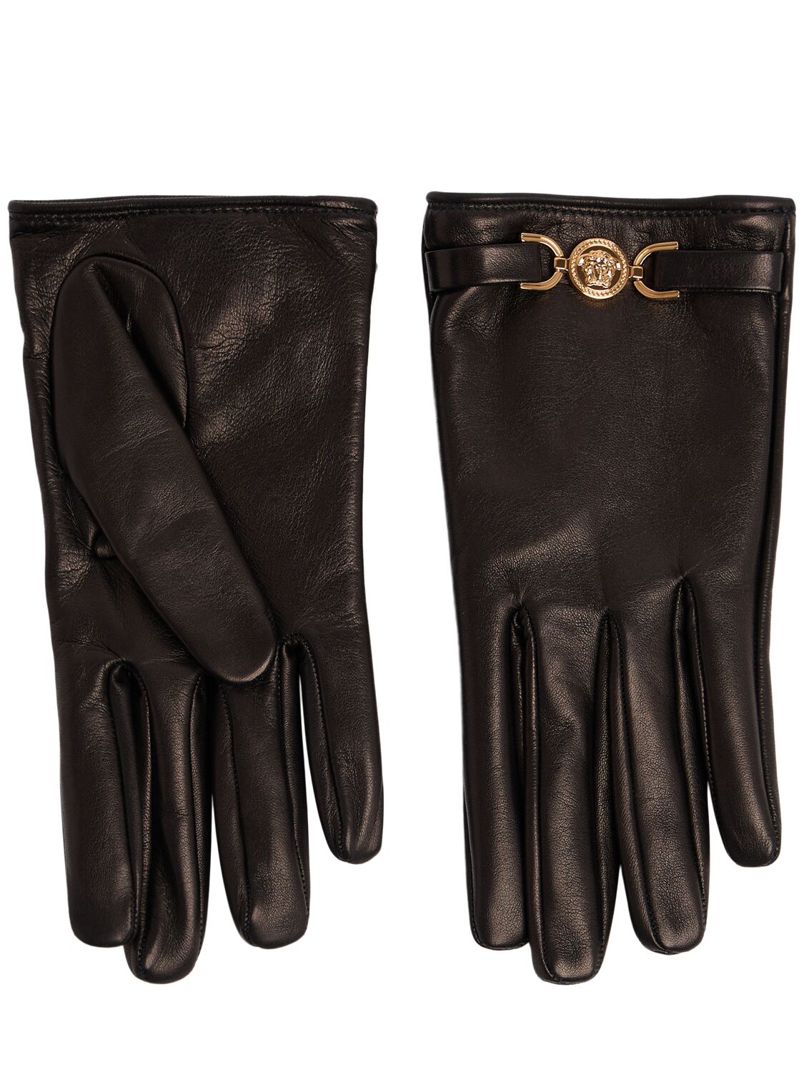 Versace Medusa Clamp Leather Gloves In Black