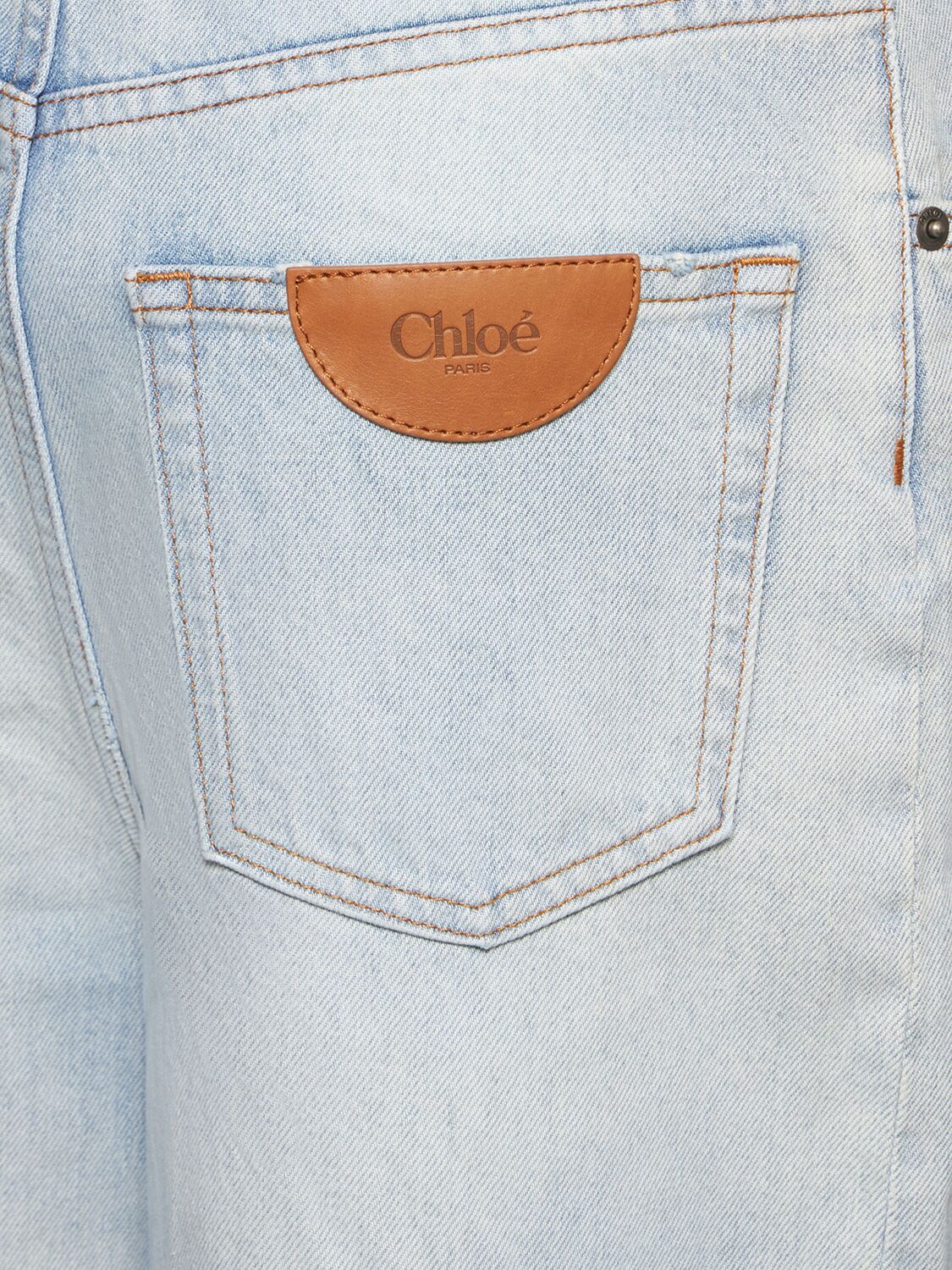 Shop Chloé High Rise Cotton Denim Flared Jeans In Light Blue