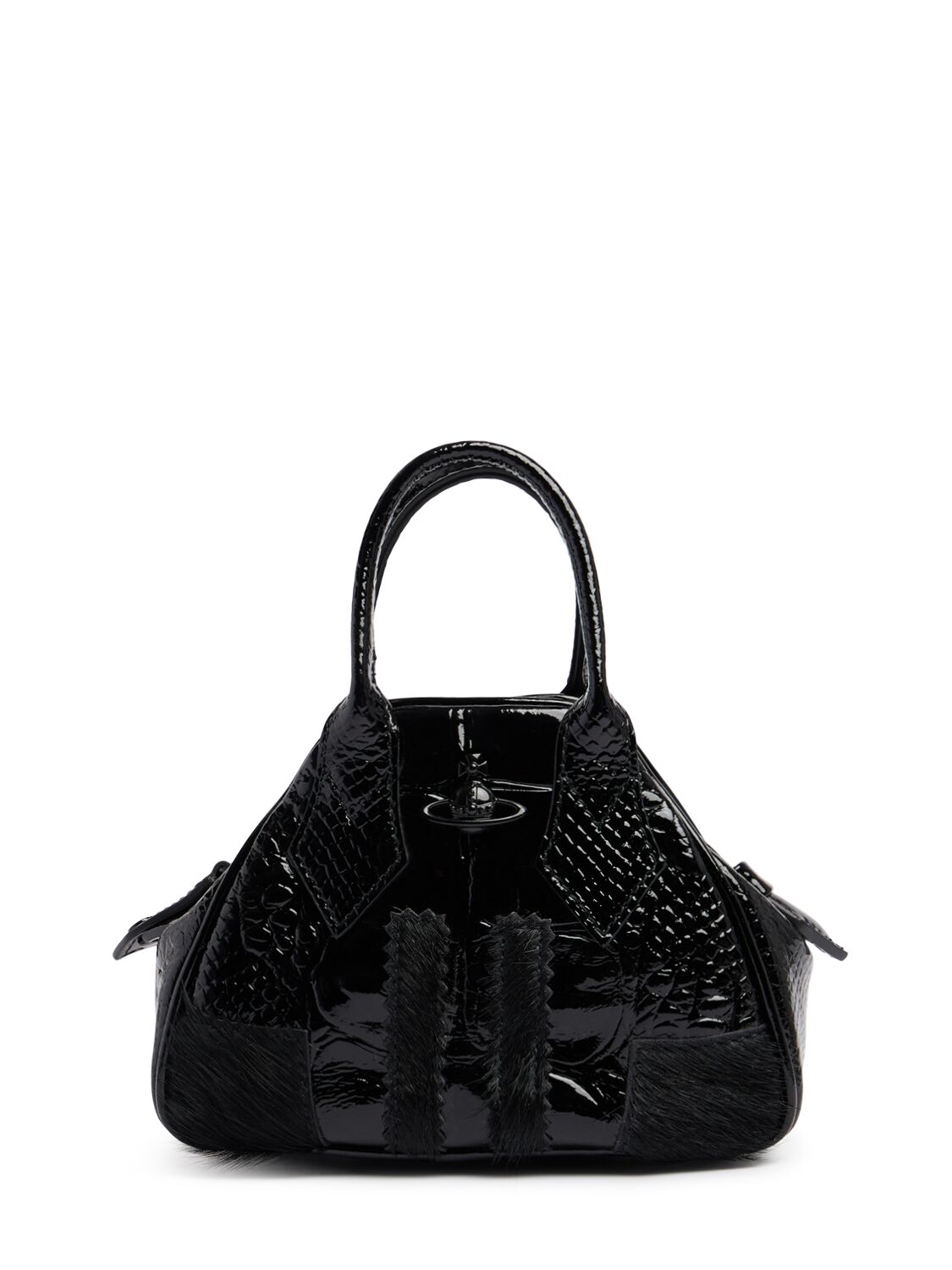 Vivienne Westwood Mini Yasmine Chain Leather Bag In Black Enamel