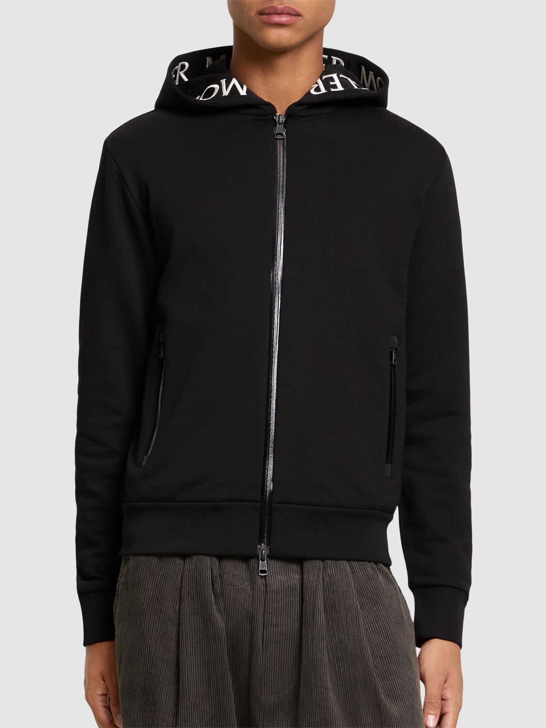 Shop Moncler Logo Zip-up Cotton Sweatshirt In Black