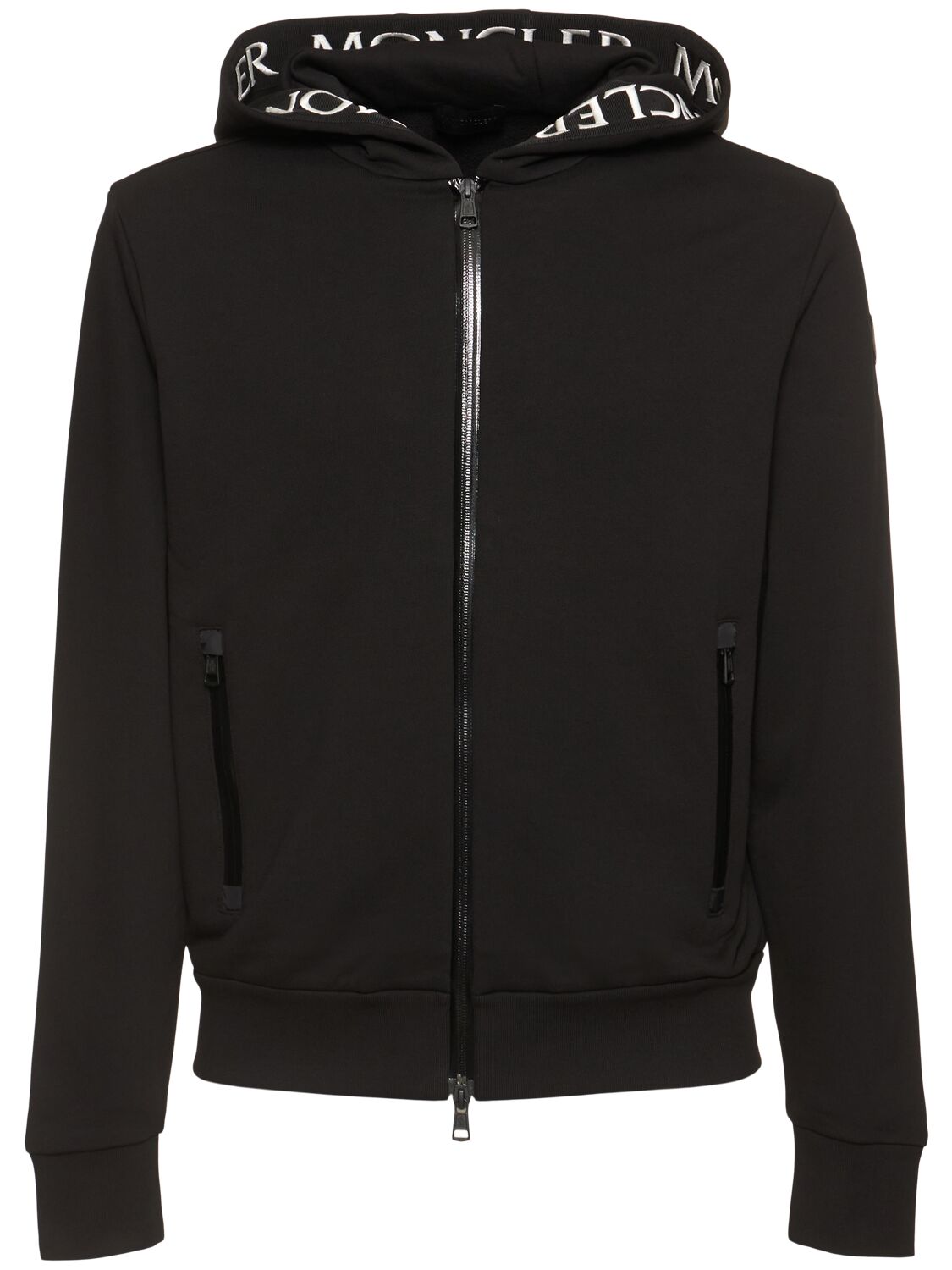 Shop Moncler Logo Zip-up Cotton Sweatshirt In Black