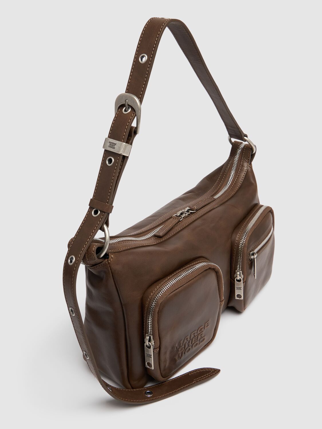 Shop Marge Sherwood Outpocket Hobo Leather Shoulder Bag In Washed Brown