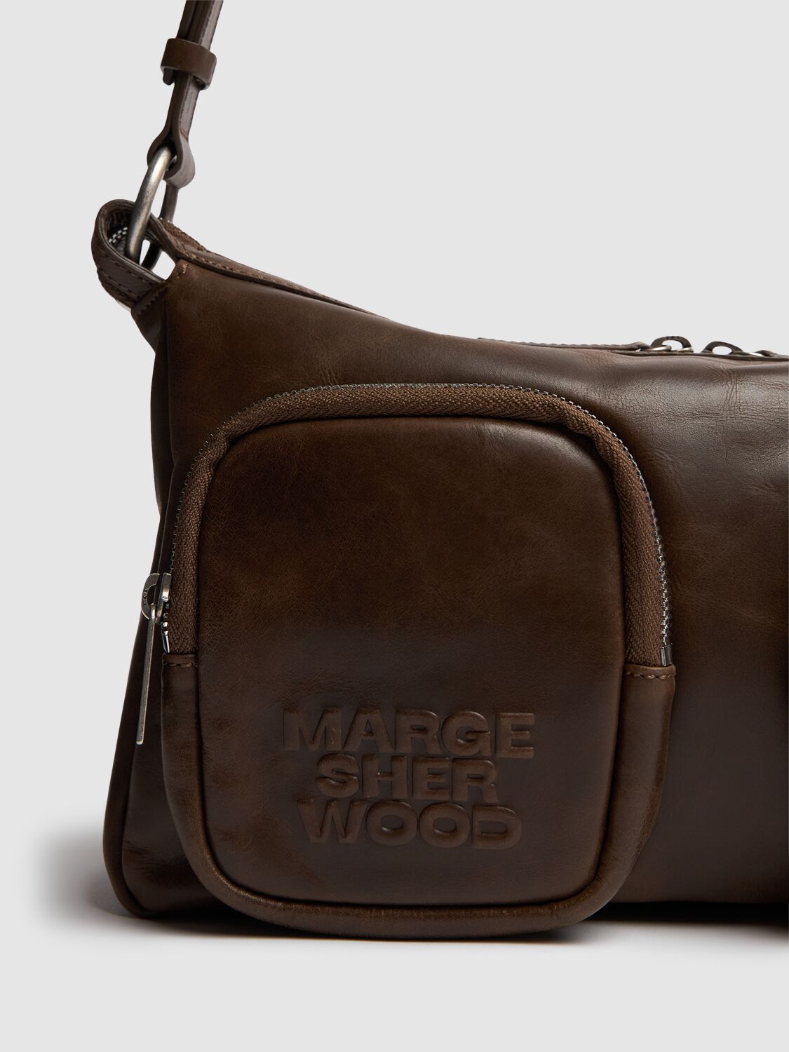 Shop Marge Sherwood Outpocket Hobo Leather Shoulder Bag In Washed Brown