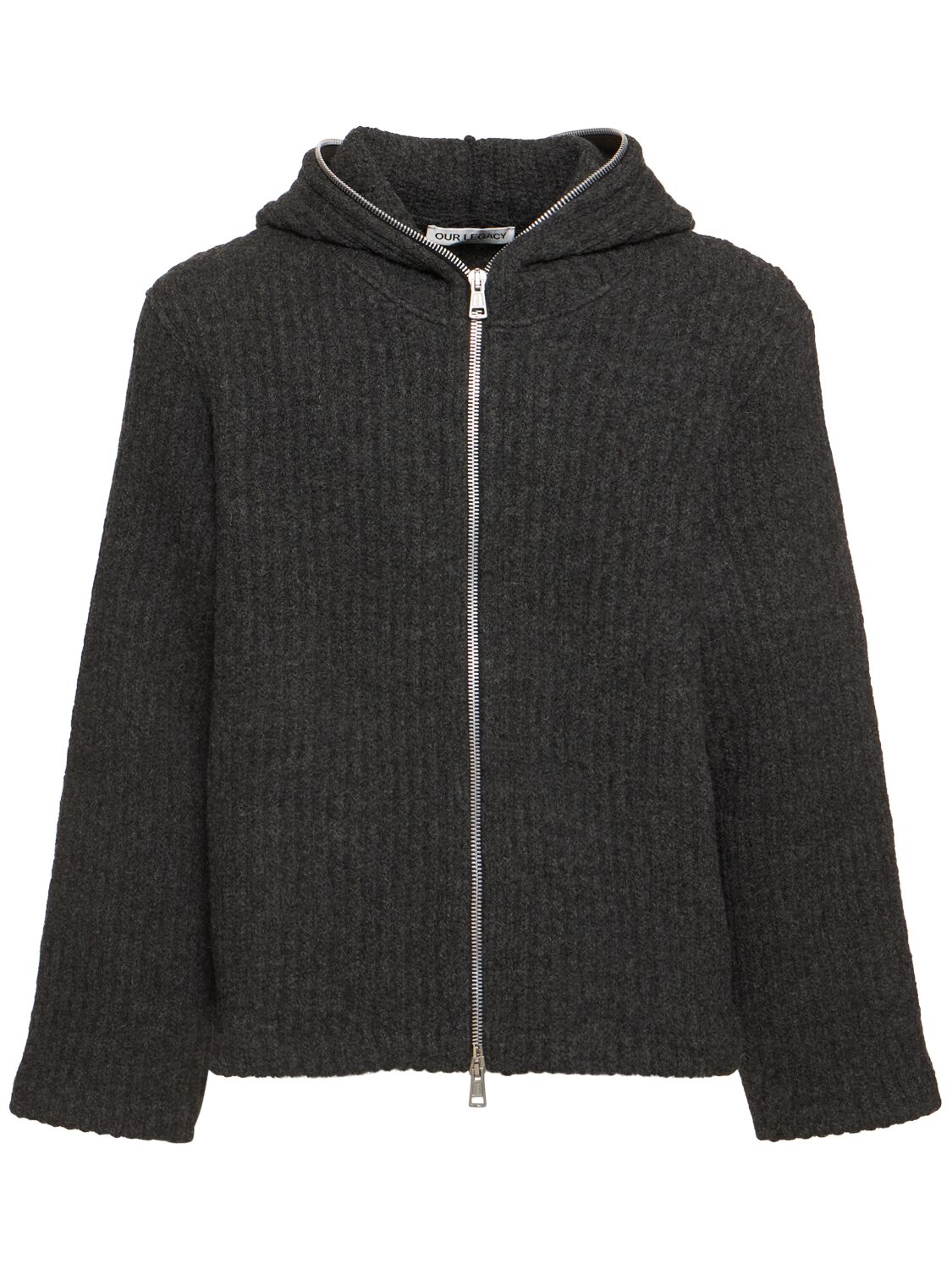 Shop Our Legacy Full-zip Hooded Knit Sweater In Anthracite