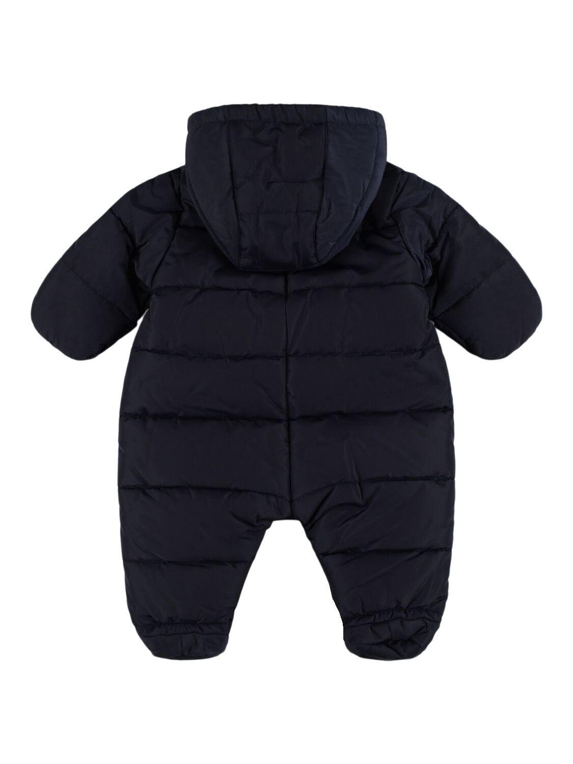 Shop Petit Bateau Hooded Nylon Puffer Romper In Dark Blue