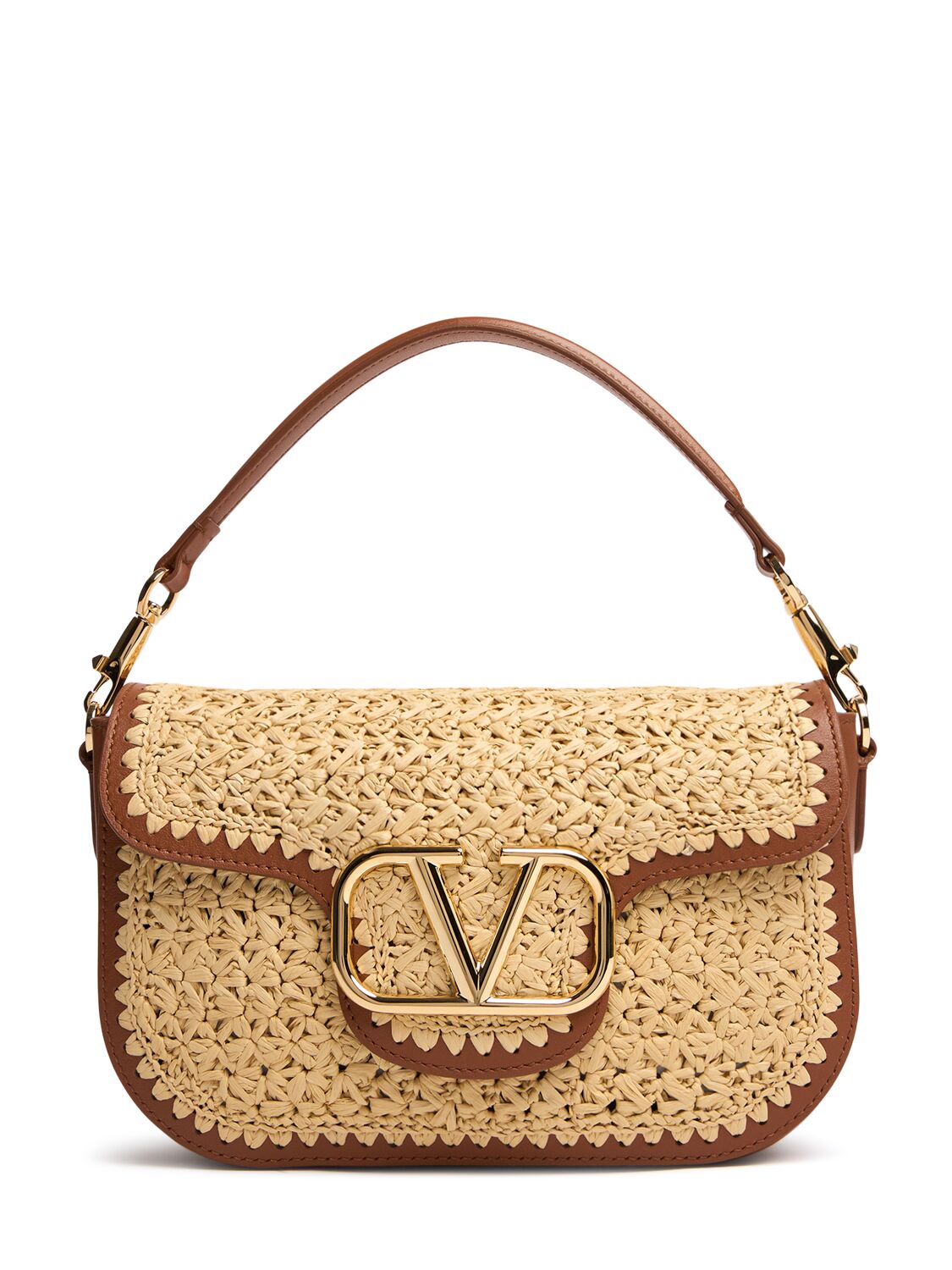 Valentino Garavani Logo Raffia Effect Shoulder Bag In Brown