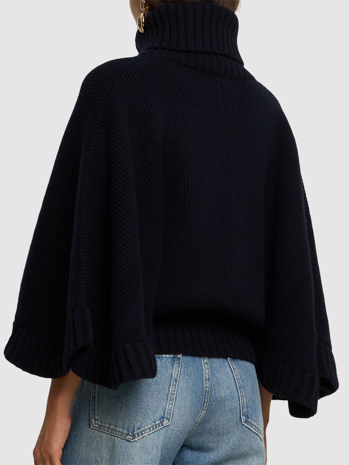 Shop Chloé Oversize Wool Blend Turtleneck Sweater In Navy