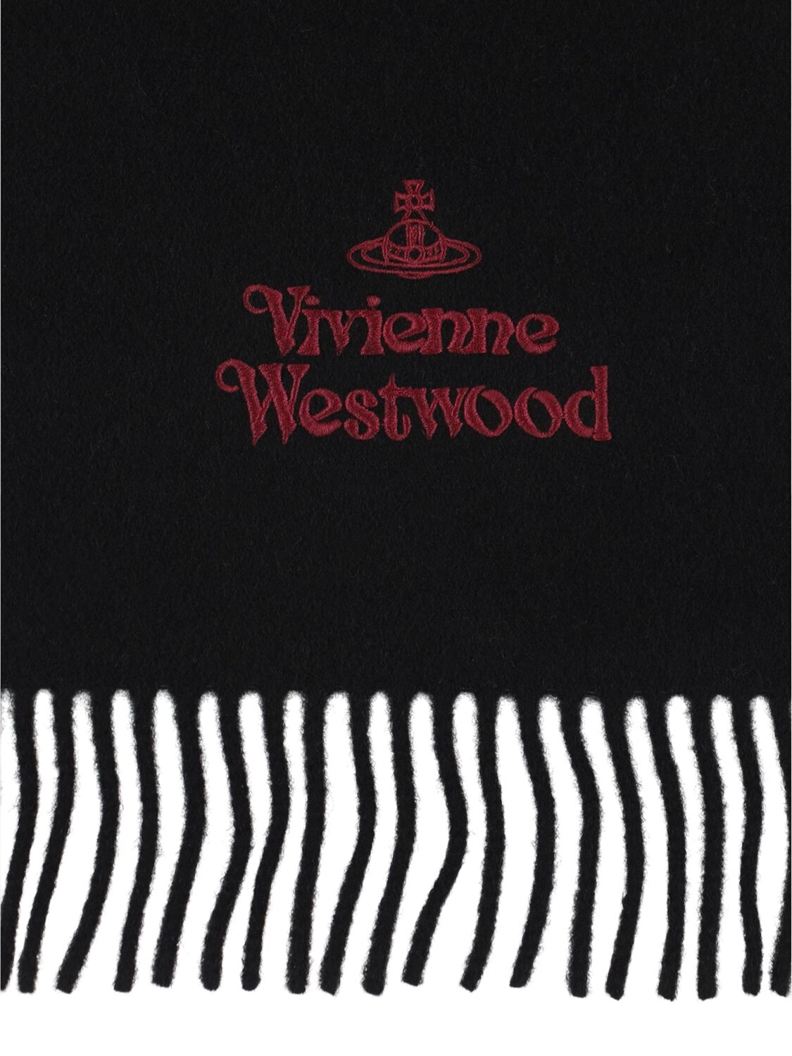 Shop Vivienne Westwood Wool Embroidered Logo Scarf In Black