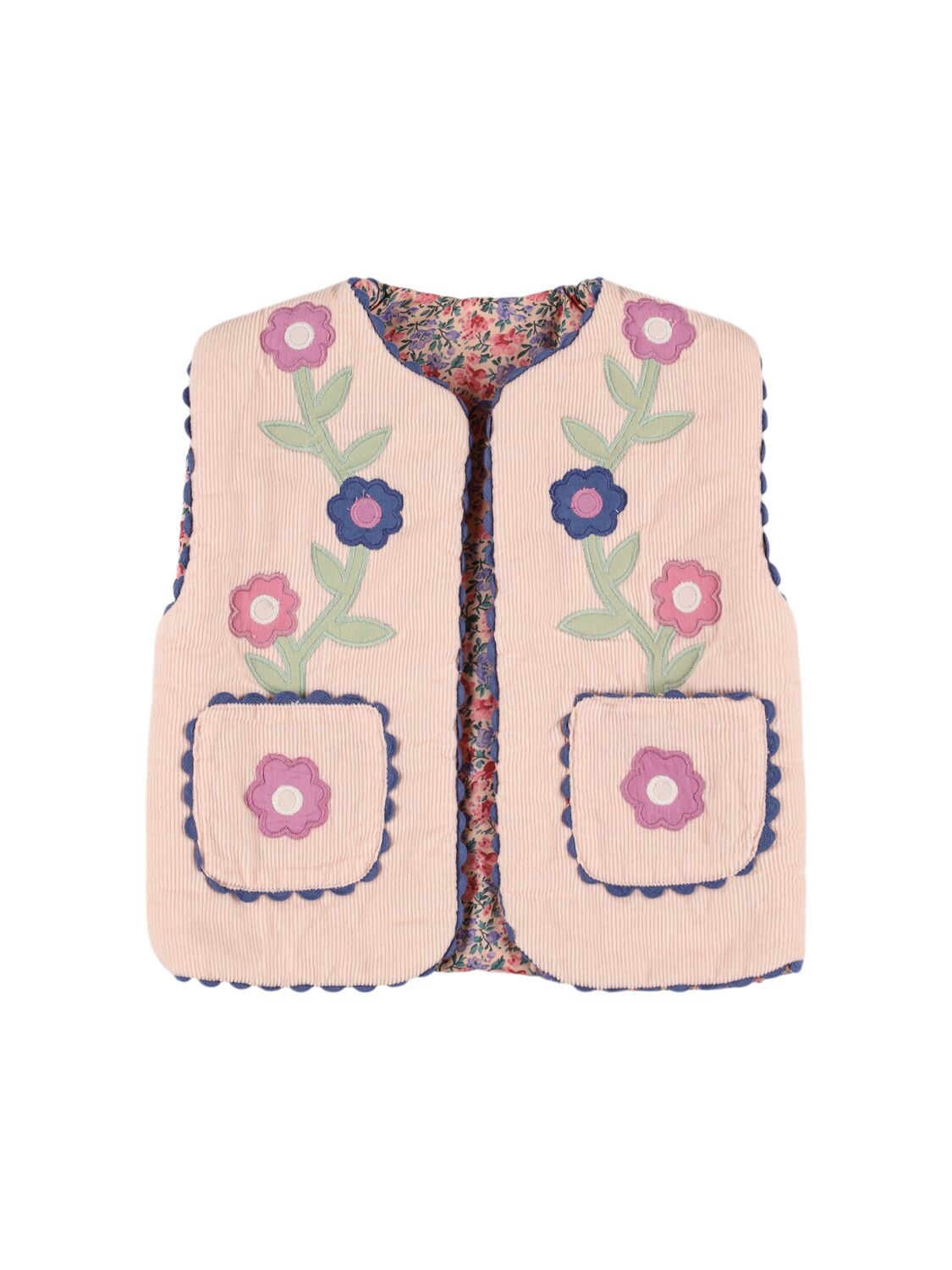 Louise Misha Embroidered Cotton Corduroy Vest In Light Pink