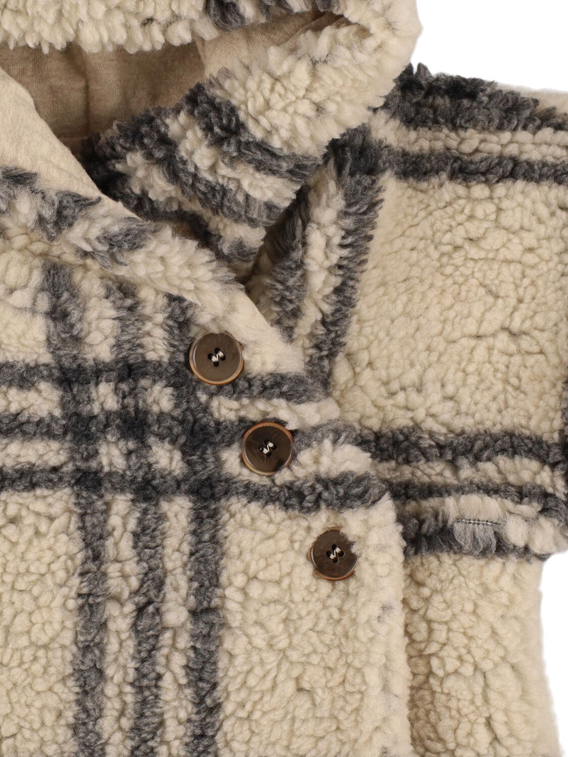 Shop 1+ In The Family Check Print Teddy Hooded Jacket In Beige