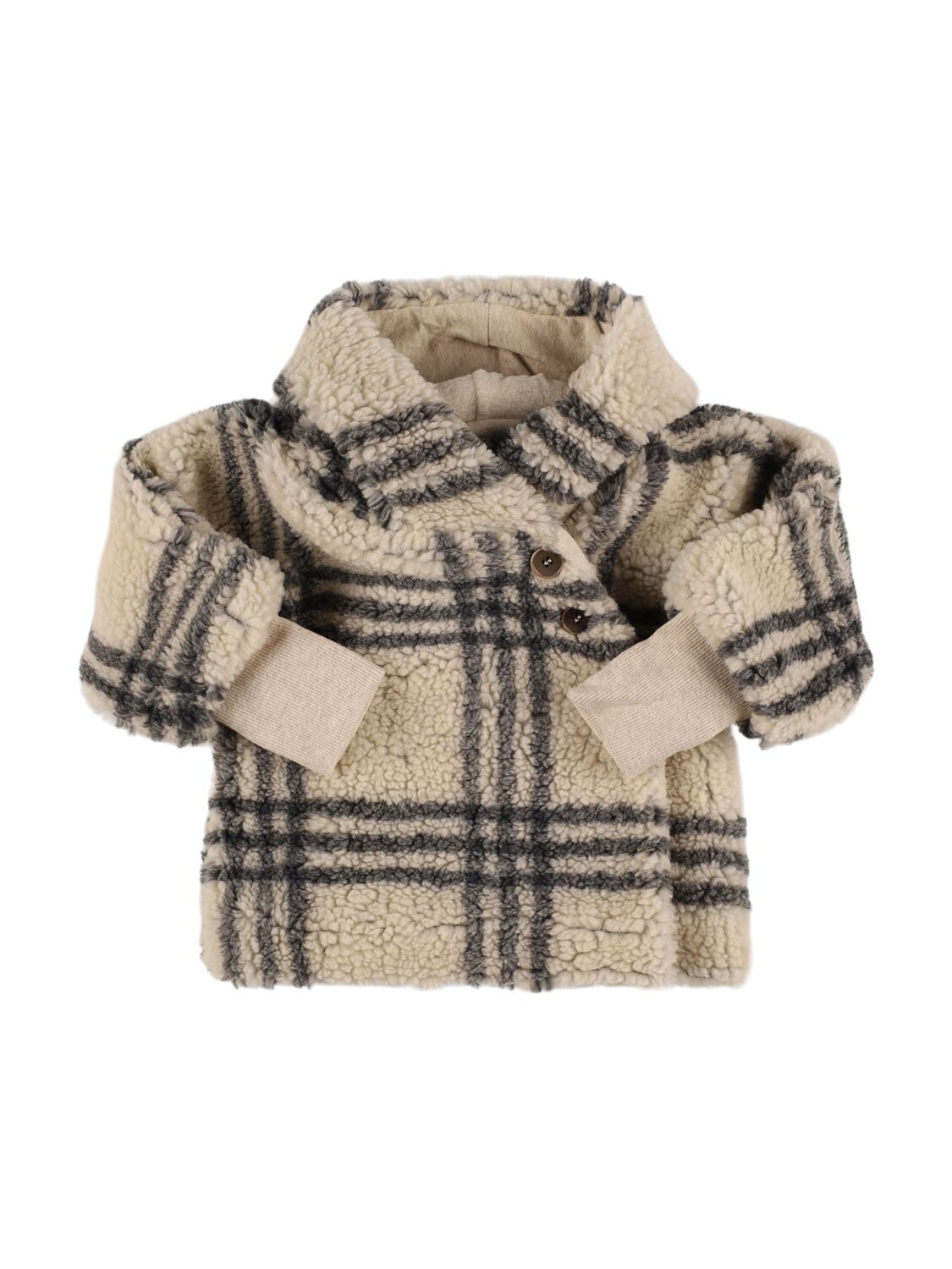 Image of Check Print Teddy Hooded Jacket