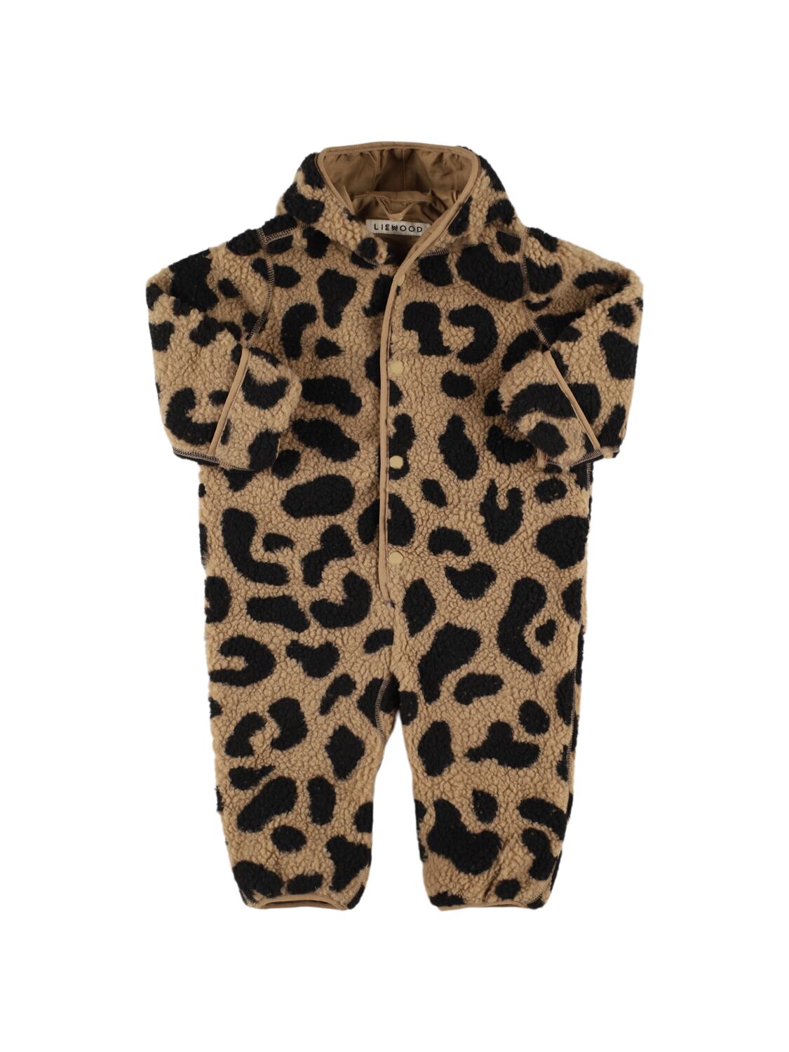 Liewood Leo Print Recycled Poly Romper W/hood In Brown