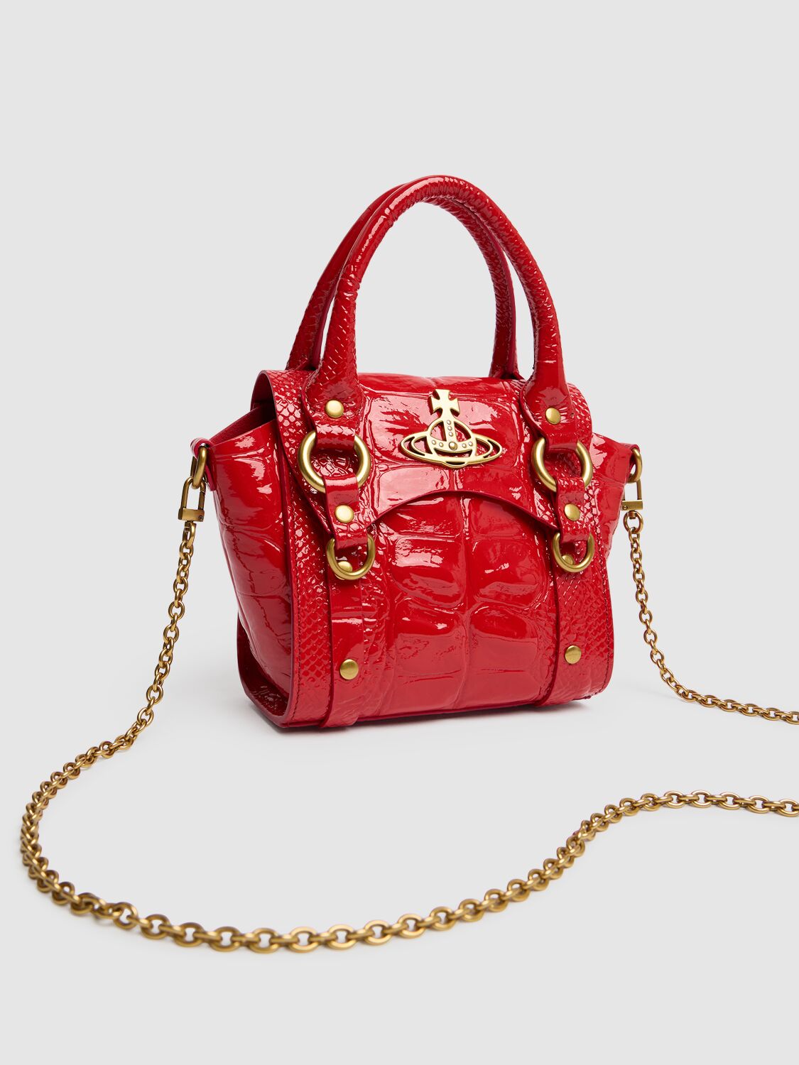 Shop Vivienne Westwood Mini Betty Chain Embossed Leather Bag In Red