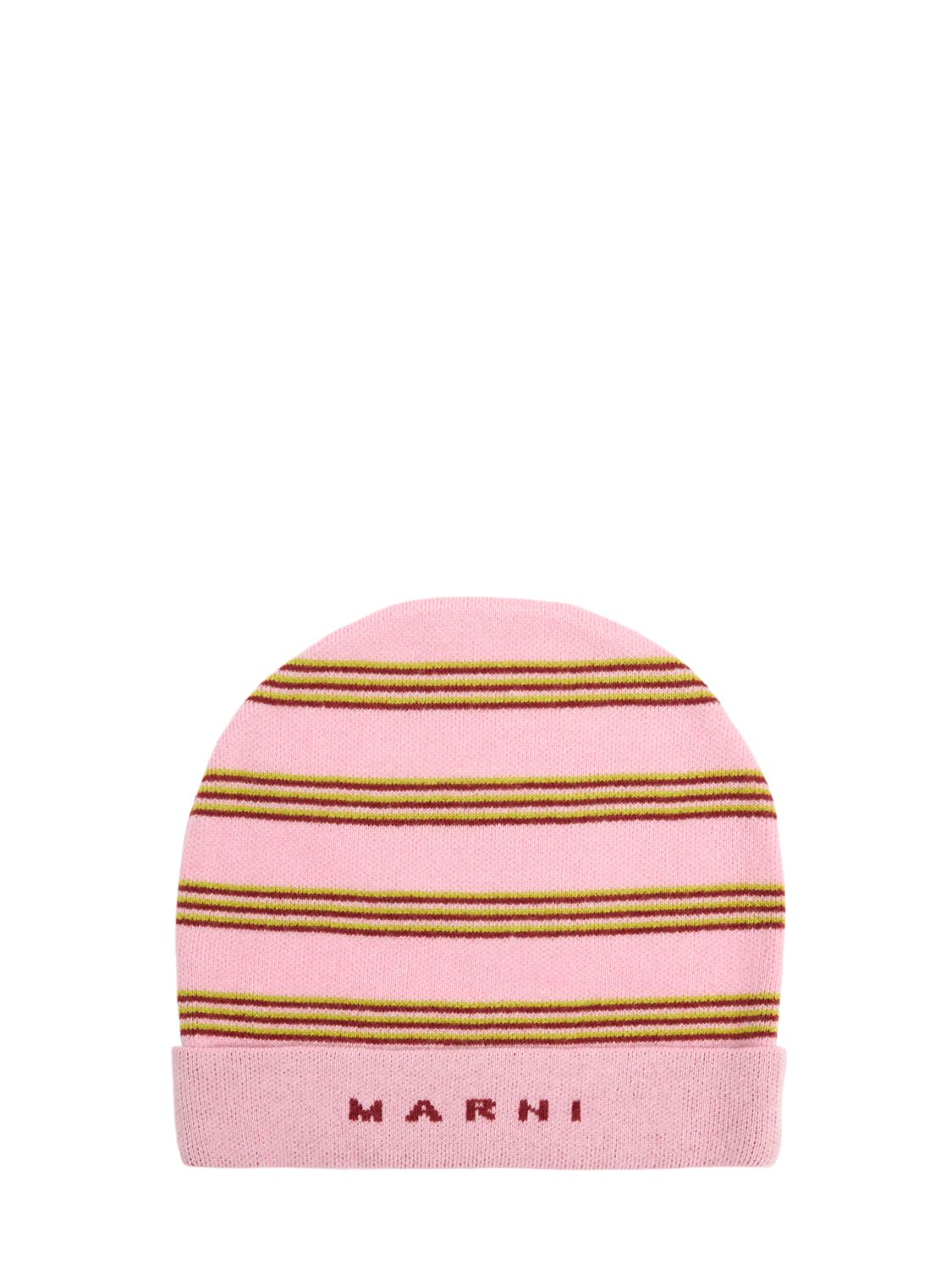 Marni Junior Striped Wool Blend Knit Beanie W/logo In Pink