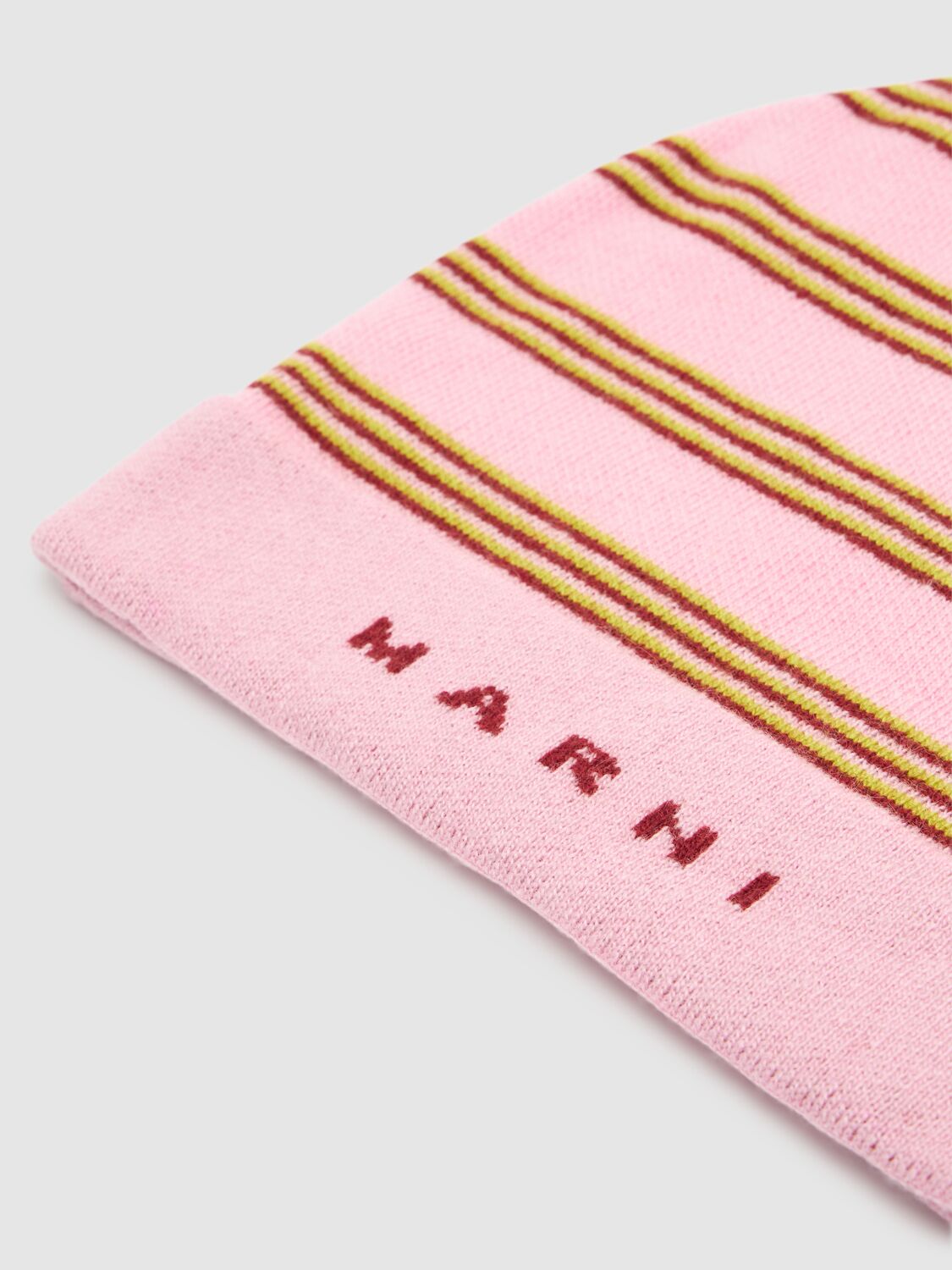 Shop Marni Junior Striped Wool Blend Knit Beanie W/logo In Pink