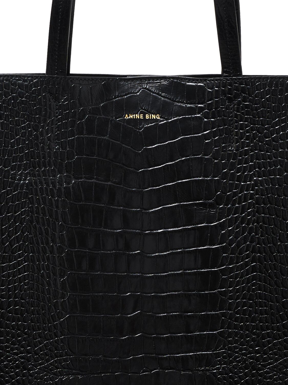 Shop Anine Bing Elly Croc Embossed Leather Tote Bag In Black