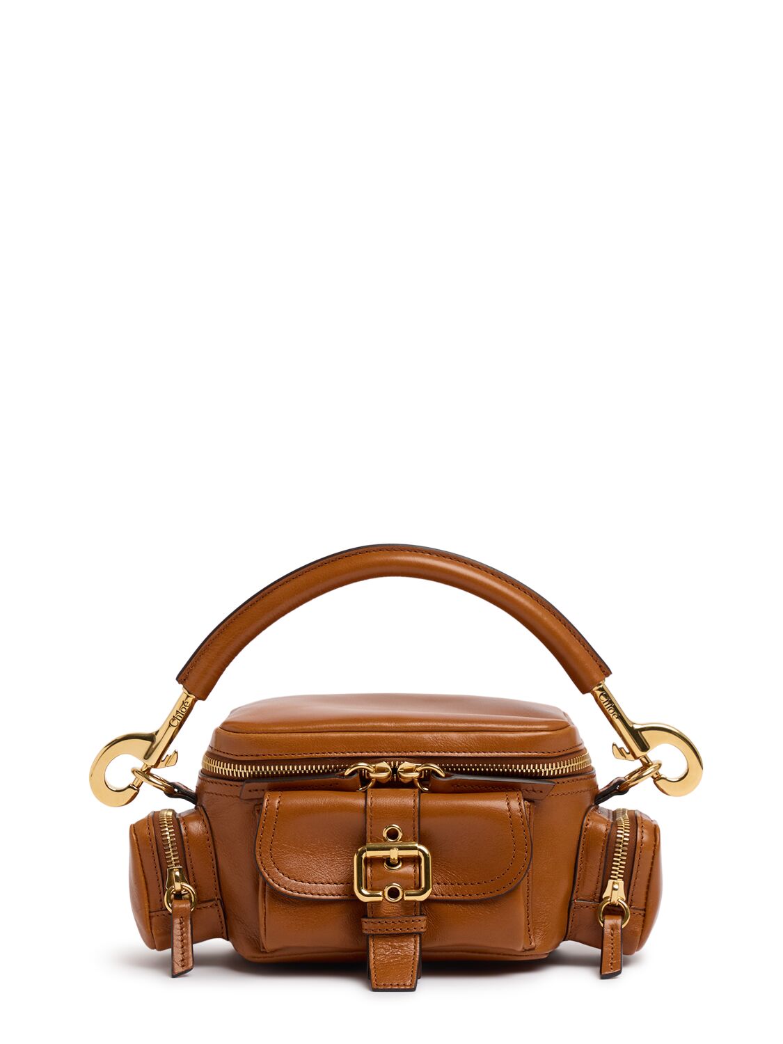 Chloé Small Camera Glossy Leather Bag In Clay Brown